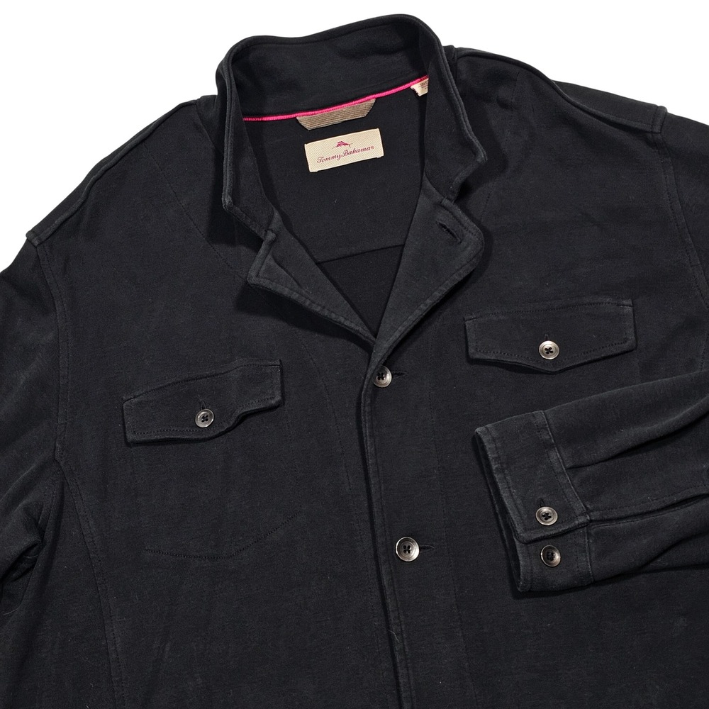 Tommy Bahama Shirt Jacket Mens XL Black Pima Cotton Utility Coastal Minimalist